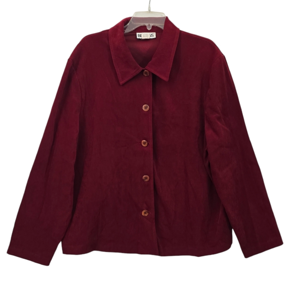 Women's Red Briggs 2X Collared Button Down Blouse Top Jacket Shacket